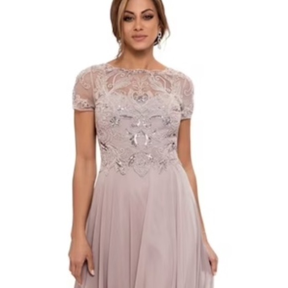 X SCAPE Jerri Beaded Short Sleeve Chiffon Maxi Gown Size 12 - Picture 1 of 10